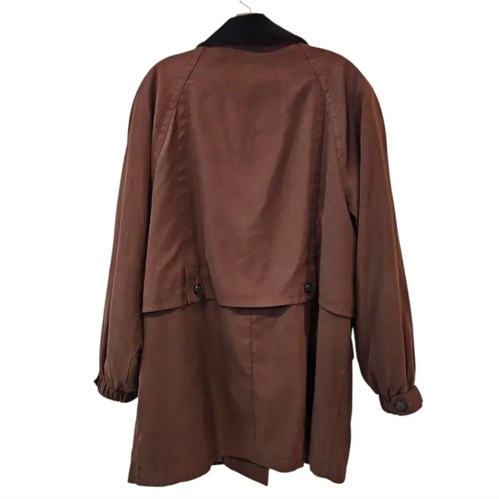 Jacqueline Ferrar Button Up Mid Length Lined Coat Brown Velour Collar Large